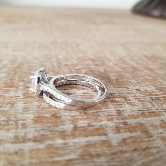 Sterling Silver Halo Simulated Diamond Ring Set - Picture 6 of 6